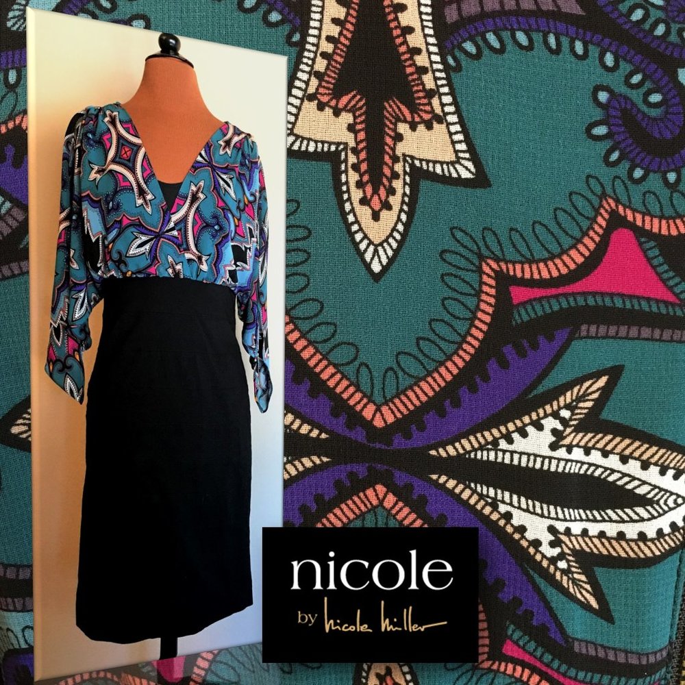 NICOLE BY NICOLE MILLER Black/Print BodyCon Dress